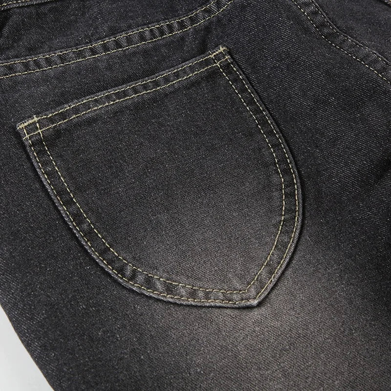 Floral Embroidery Jeans Vintage 2000s Low Rise Flared Jeans Women Retro Y2k Baggy Denim Pants High Street Basic Trousers