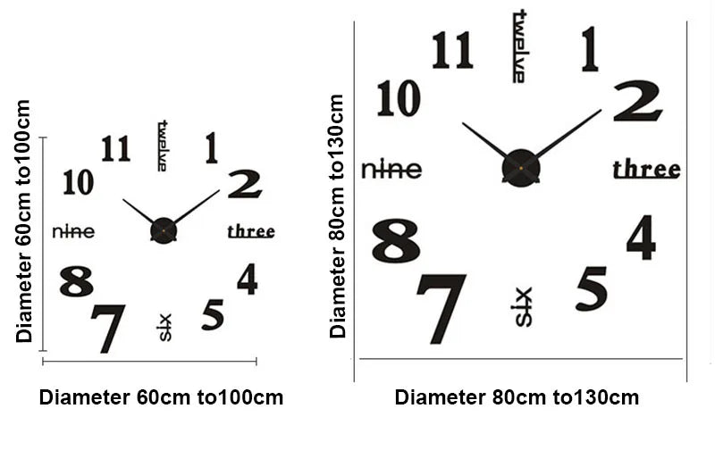 Modern 3D Wall Clock – Soundless, 90–120cm, Home & Office Decor