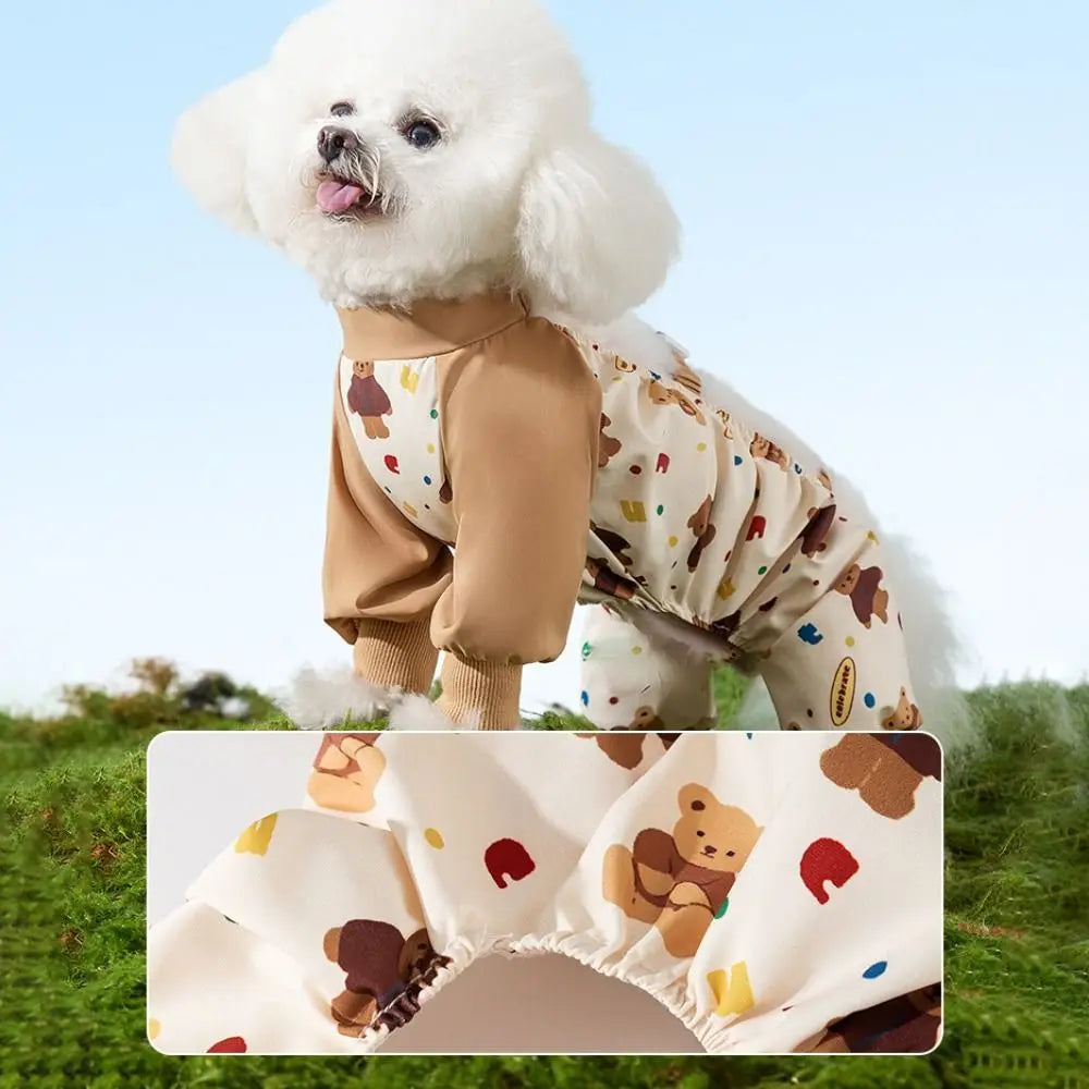 Waterproof Pet Strolling Going Out Pants Back Elastic Band Cartoon Dog Four Legged Pants S~XXL Dust-proof Dog Leggings