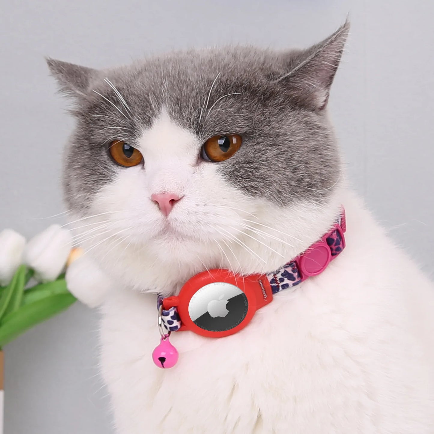 Pink Nylon Cat Collar With Bell For Tracking Device