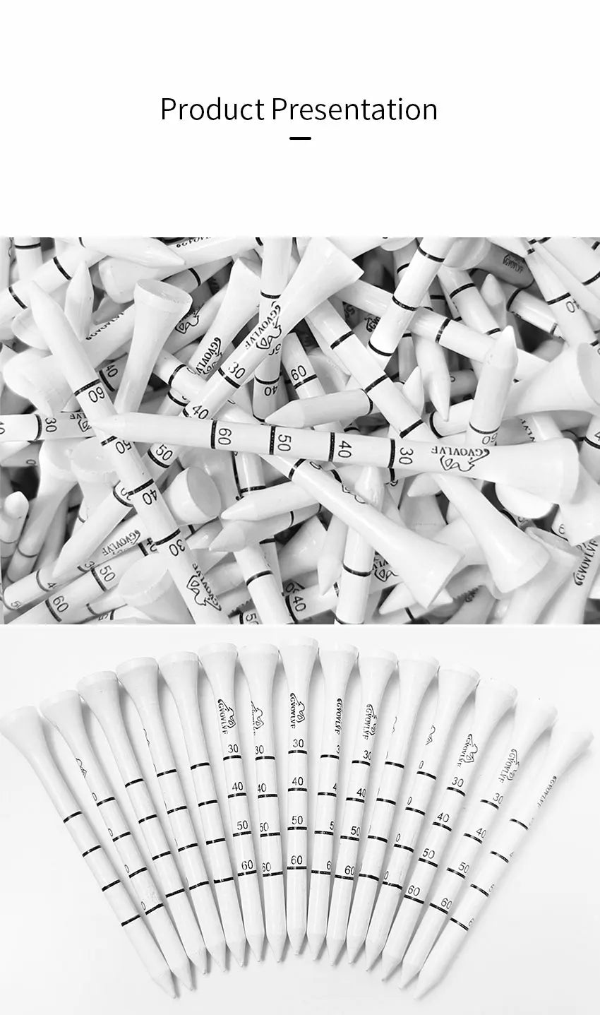 50 Pieces Bamboo Golf Degree Scale Tees 83mm Reduce Friction Side Spin Golf Tees White and Black Adjustable Depth