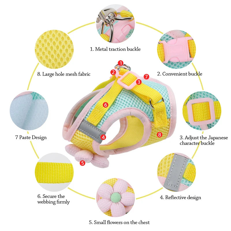 Puppy Dog Reflective Pet Harness And Leash Set For Dog &Cat No Pull Dog Vest Harness With Breathable Mesh Chest Straps
