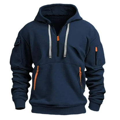 Men Hooded Windproof Pullover Hoodie With Arm Pockets Multi Zipper