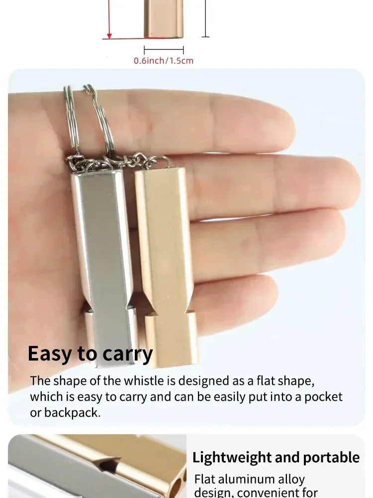 Flat Aluminum Alloy Dual Frequency Survival Whistle Double Tube Outdoor Survival Survival Whistle Equipment Equipped EDC Tool