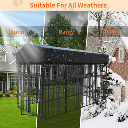 Dog Kennel Heavy Duty Large Welded Iron With Roof Cover Indoor Outdoor