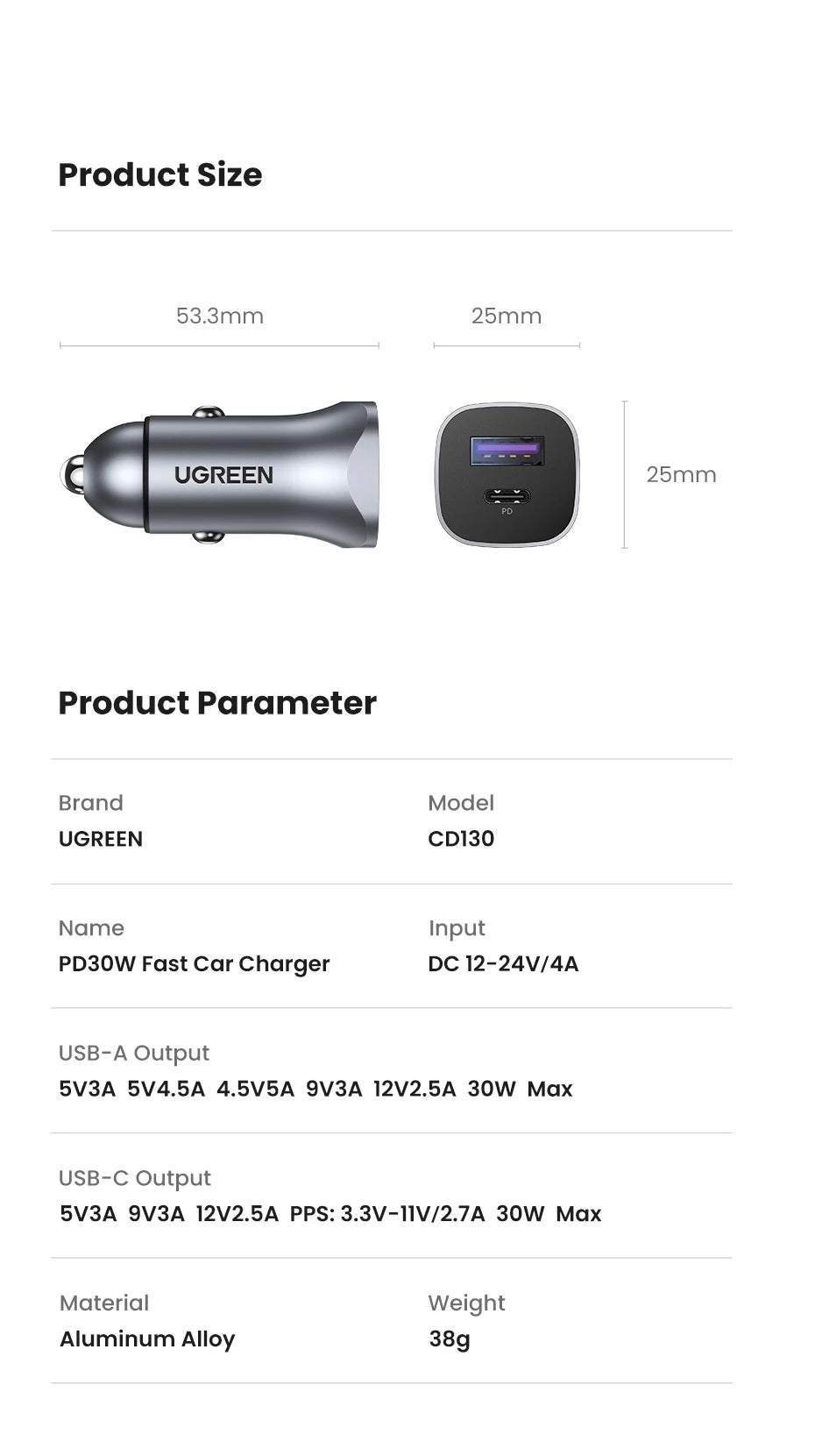 UGREEN Car Charger Type C Fast USB Charger for iPhone 17 16 15 Xiaomi Car Charging Quick 4.0 3.0 Charge Mobile Phone PD Charger