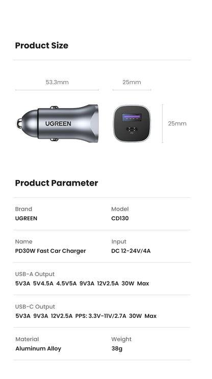 Car Charger Type C PD Fast Charger 4.0 3.0 For Mobile Phones