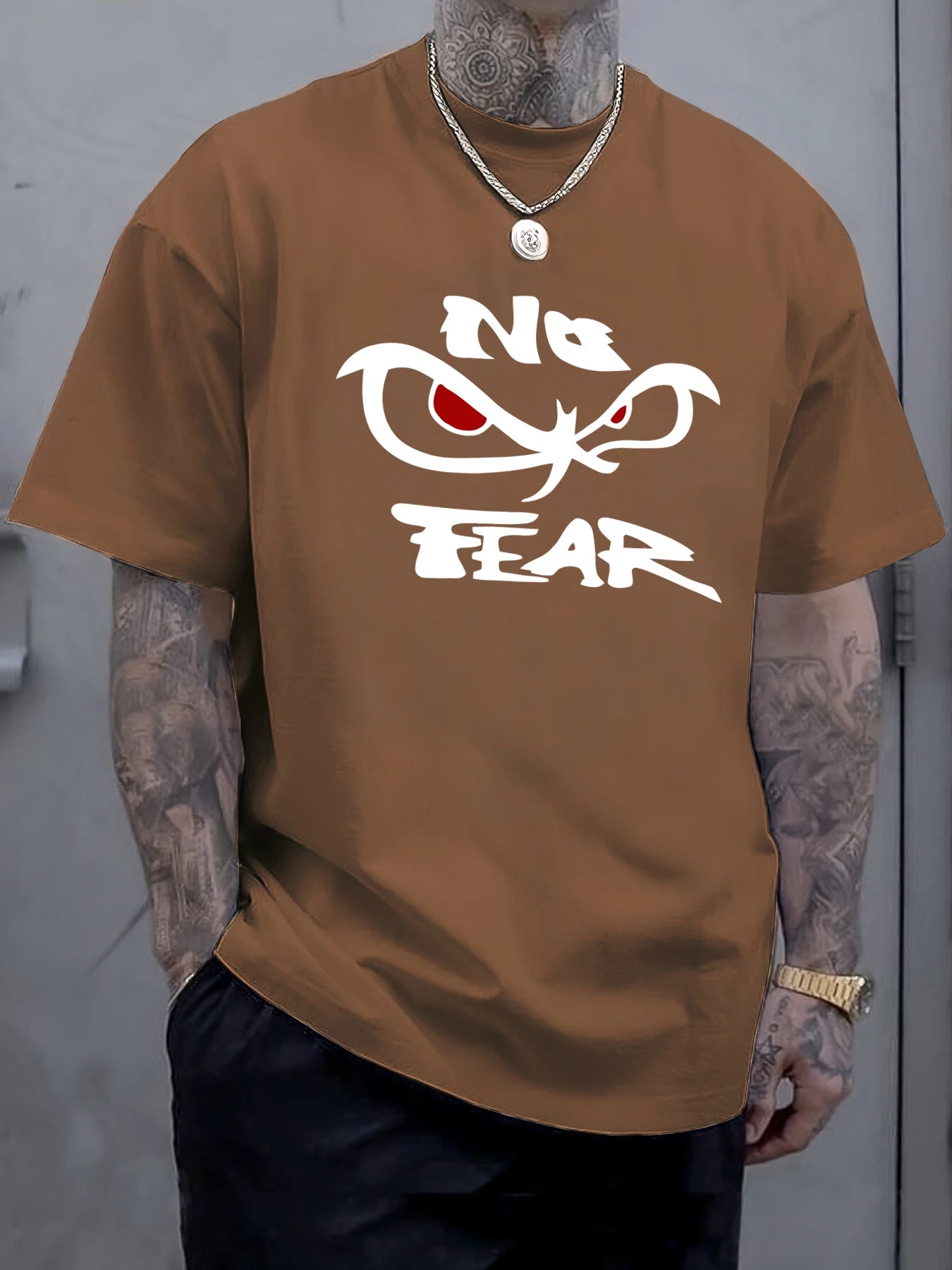 No Fear Determined Gaze Print Mens T-Shirts Cotton Fashion Short Sleeve Oversized Soft Sports Clothes Summer Casual T Shirt