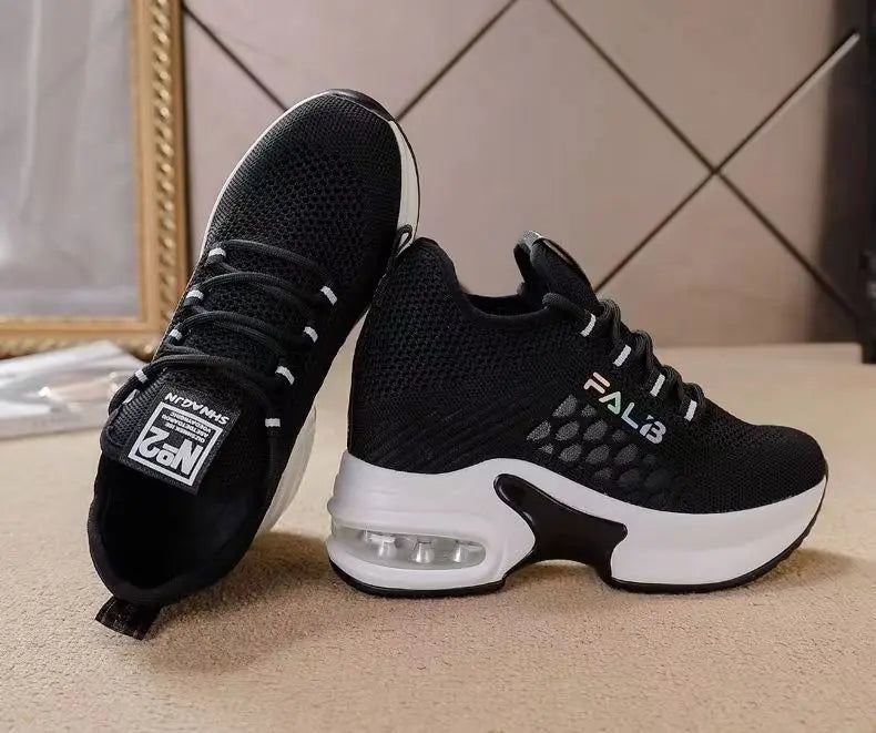 Breathable Thick Bottom Comfortable Women's Sneakers 2024 New Womens Lace Up Wedge Shoes Versatile Female Shoes