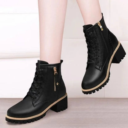Women's Ankle Boots Lace Up Closure Fleece Lined Low Heel