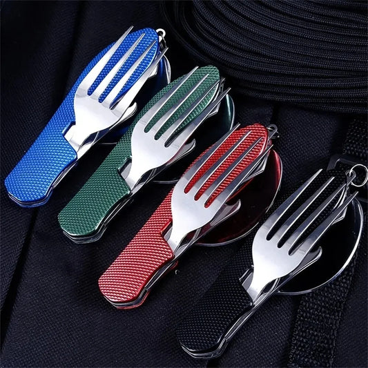 Foldable Camping Utensil Set Stainless Steel Knife Fork Spoon
