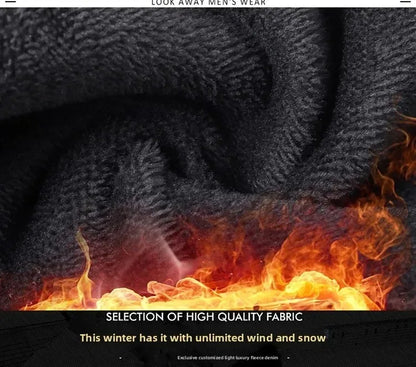 Men's Black Denim Jeans with Velvet Fleece-Lined Plus Size