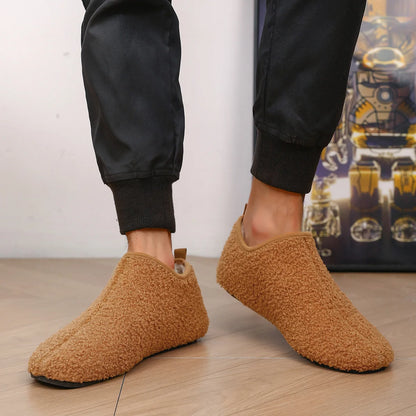 Men's Fuzzy Lining Overlapping Slippers Indoor Winter Warmth Arch Support