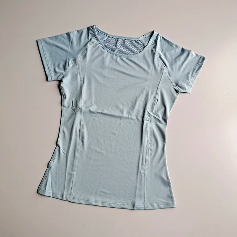 Spring and Summer Loose Women's Sports Short-sleeved Quick-drying Running Yoga Fitness T-shirt Mesh Breathable Neck Pullover Top