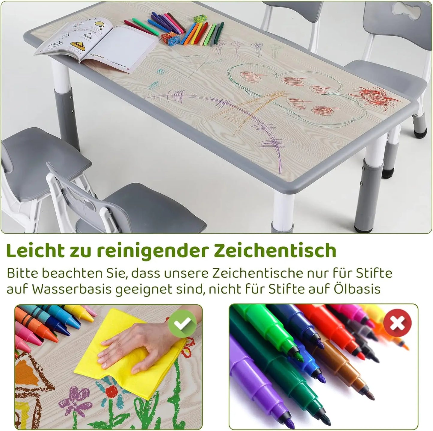 Kids Table and 4 Chairs Set, Height Adjustable Toddler Table and Chair Set, Graffiti Desktop, Non-Slip Legs, Children Multi-Acti