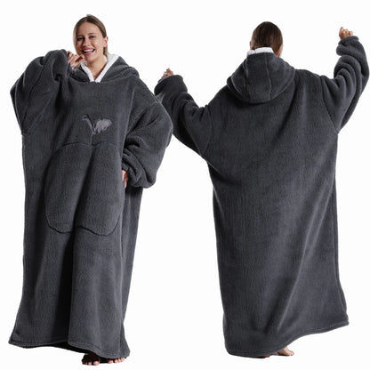 Extra Long Hooded Blanket – Winter Flannel Wearable Throw with Full Sleeves