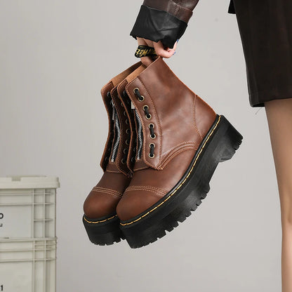 Men's Leather Boots Waterproof Ankle Outdoor Work Motorcycle