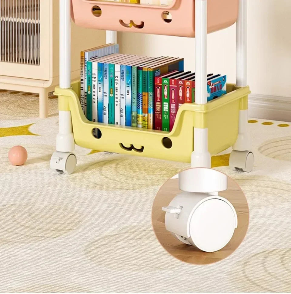 Toy Storage Trolley Children's Toy Storage Racks and Shelving Rotating Bookshelf Household Mobile Trolleyarrange