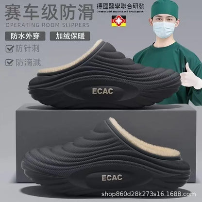 Waterproof Indoor Slippers For Men EVA Sole Fleece Lined Non Slip Winter