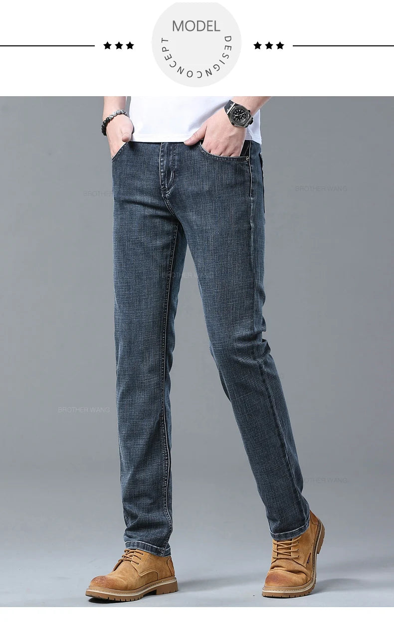 Men's Slim Jeans Denim Pants With Stretch Light Blue