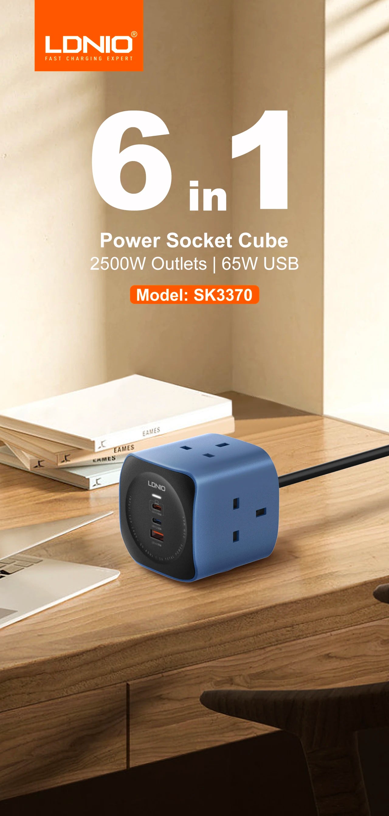 LDNIO Cube Power Strip 65W Charging Stations 2M Electric Extension Power Cord Uk Us Eu Plugs Adapter Usb Socket Surge Protector