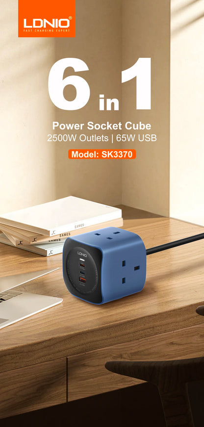 Cube Power Strip 3 Outlets UK US EU Plugs 2m USB Socket Surge Protector