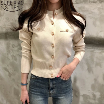 Wool Knit Cardigan Coat For Women Long Sleeve Single Breasted