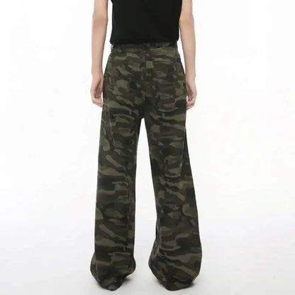 Men's Wide Leg Denim Jeans Casual Vintage Washed Old Blue