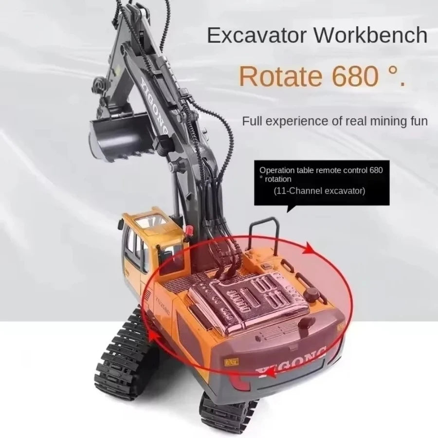 Remote Control Excavator Toy for Kids -2.4Ghz RC Construction Vehicle Truck Toy with Alloy Metal Cap, Light&Sound