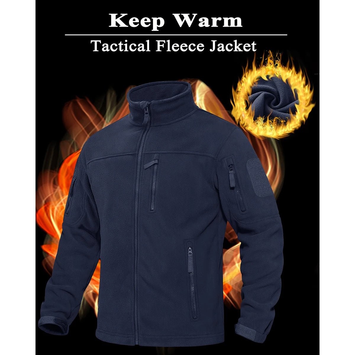 TACVASEN Men's Fleece Jacket Soft Warmth Windproof Full Zip Up Coat Multiple Zipper Pockets Hiking Working Outdoors Windbreaker