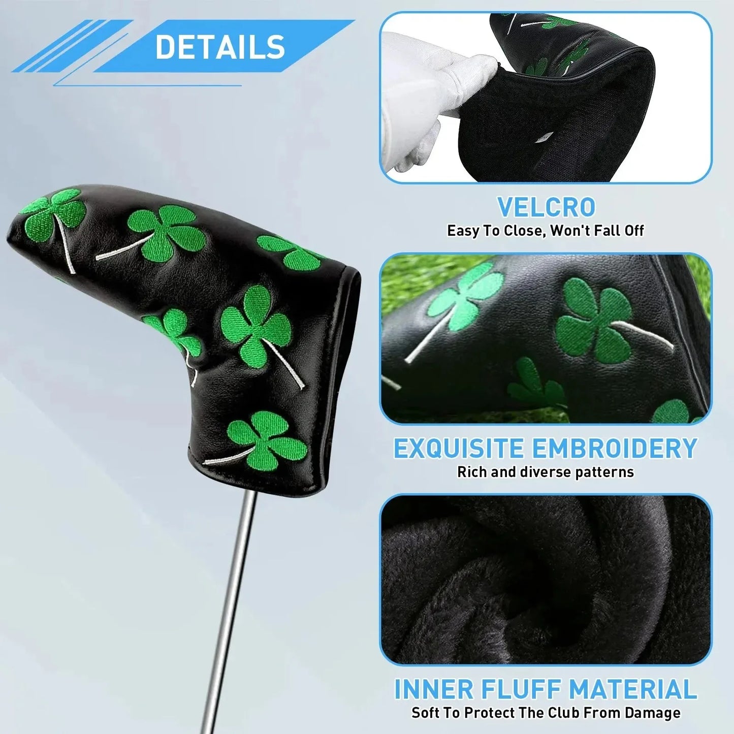 Golf Putter Head Cover, Blade Club PU Leather Protector, Universal Fit for All Putters and Golfers,Available in Black and White