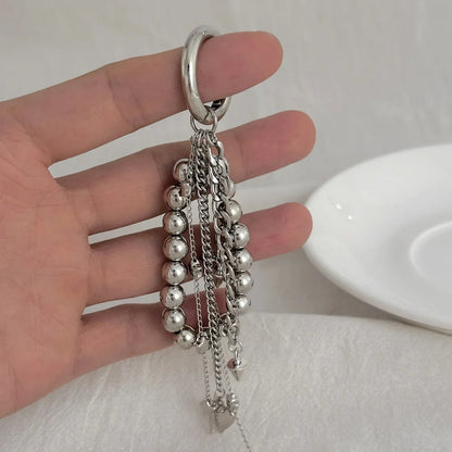 Pearl Beaded Keychain With Peach Heart Bead And Zinc Alloy Chain