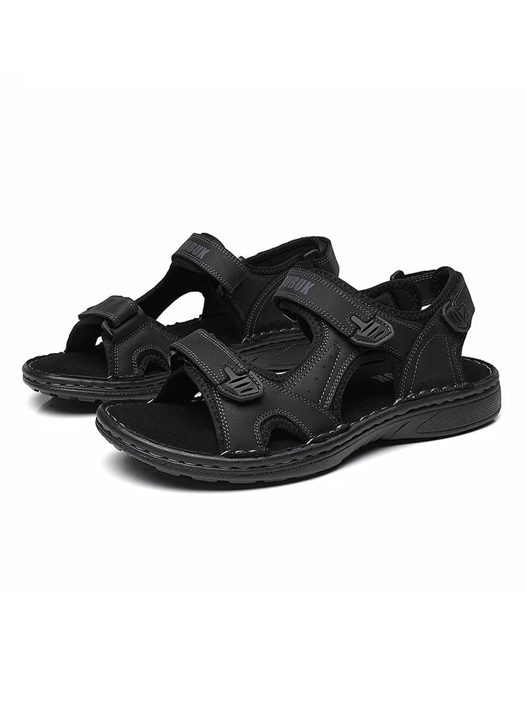 First-Layer Cowhide Men Open-Toe Sandals Non-Slip Outdoor Casual Shoes