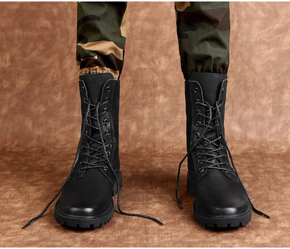 Men's Leather Motorcycle Boots Mid-Calf With Plush Lining