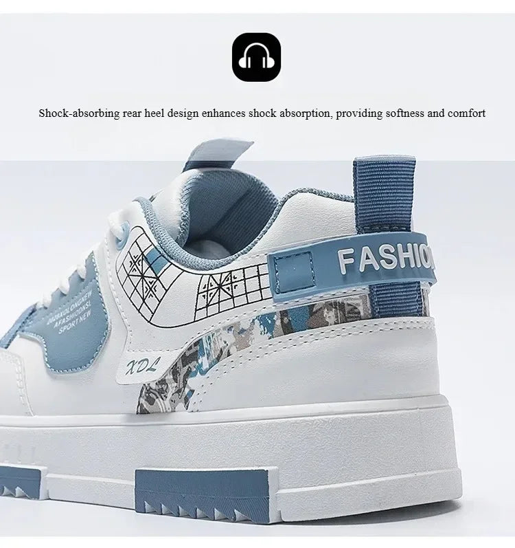 Men's Breathable White Casual Sneakers With Thick Sole