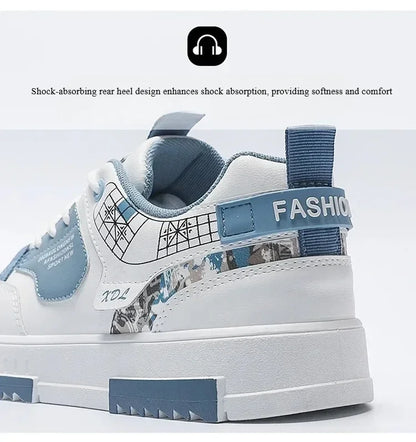 Men's Breathable White Casual Sneakers With Thick Sole