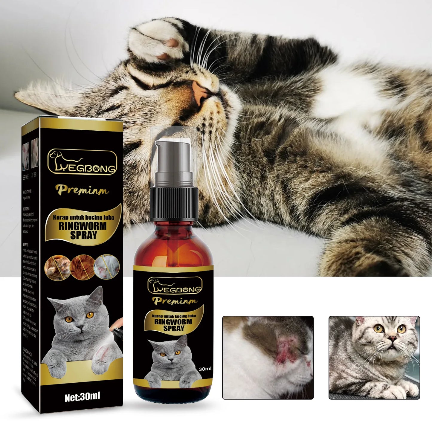 Pet Moss Spray Dogs Cats Relieve Itching Fur Regrowth Tick Lice Mite Remover Flea Killer Ringworm Treatment Pet Skin Care Liquid