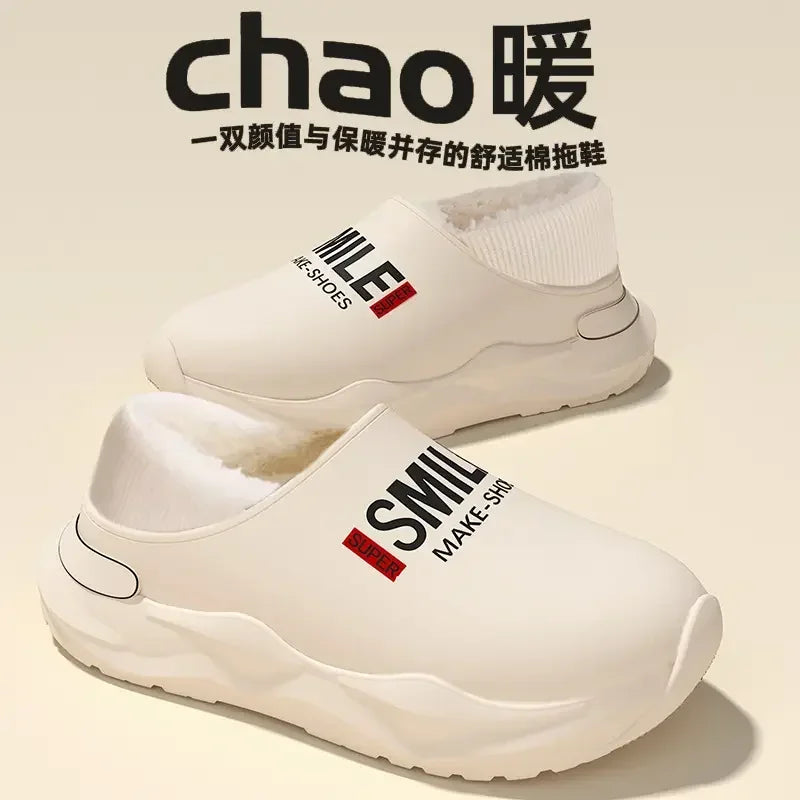 Mens Slippers Winter Warm Shearling Lining Indoor Outdoor Rubber Insole