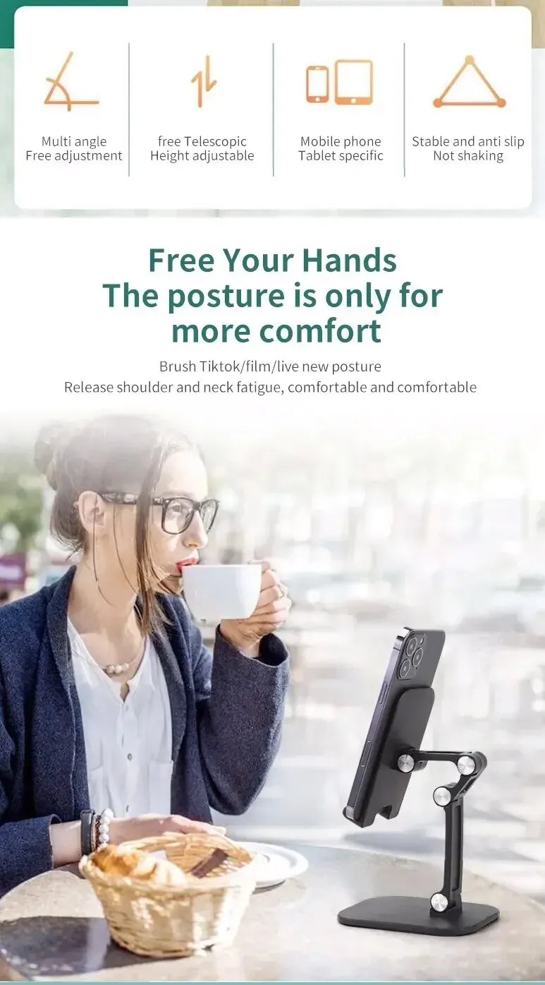 Desktop Phone Holder Can Be Freely Raised And Lowered, Adjustable In Height, Foldable, Portable Tablet For Live Streaming
