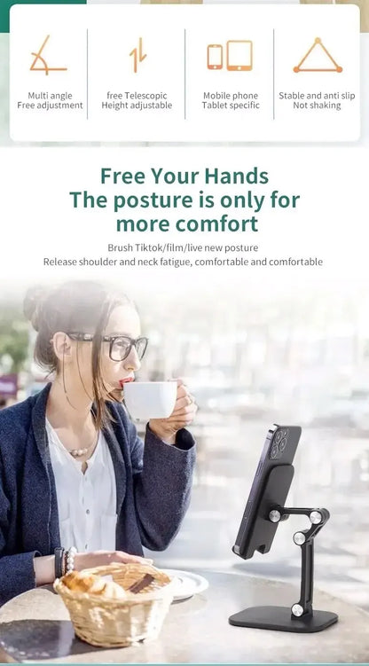 Adjustable Desktop Phone and Tablet Holder, Foldable and Portable Stand