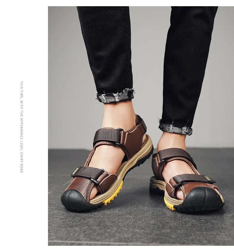 Men Sandals Genuine Leather Large Size Non Slip Waterproof Beach Shoes Outdoor