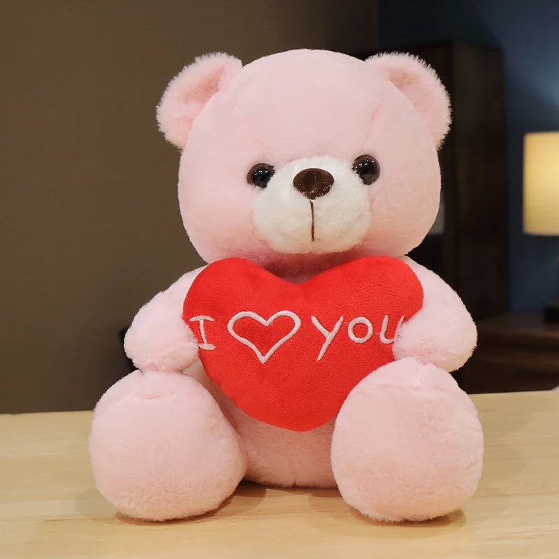 28CM Lovely Teddy Bear Plush Toys Cute Bear Holding Heart I Love You Stuffed Doll Girls Lovers Valentine's Day Gift