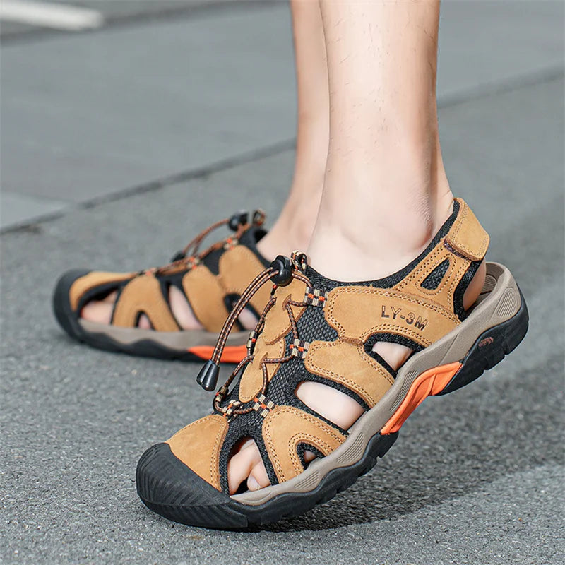 Blue Retro Leather Sandals Men Plus Size 48 Platform Sandals for Man High-quality Summer Men Shoes Comfortable Beach Sandals Man