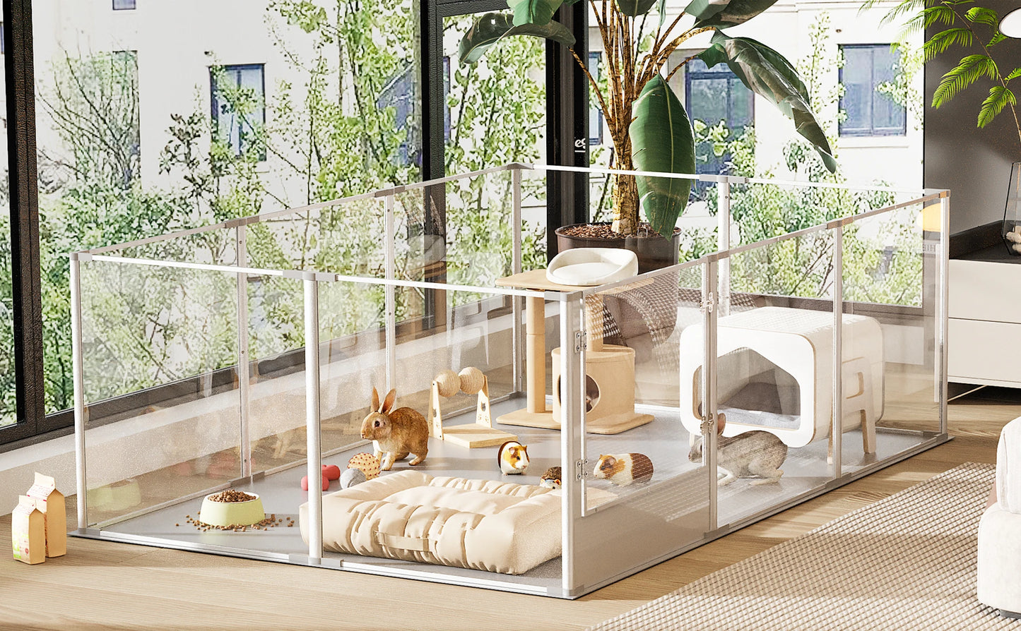 180cm Whelping Playpen Clear Acrylic Dog Playpen Exercise Fence with Waterproof Fertility Pad for Pets