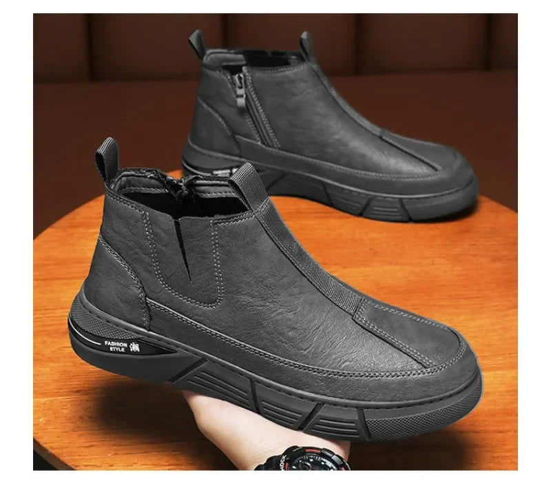 Mens Leather High Top Boots Waterproof Anti Slip Safety Motorcycle Boot
