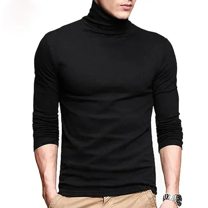 New Men Fashion T Shirt Tees Slim Tops Male Stretch T-shirt Turtleneck Long Sleeve Tee Shirts High Collar Men's Tees
