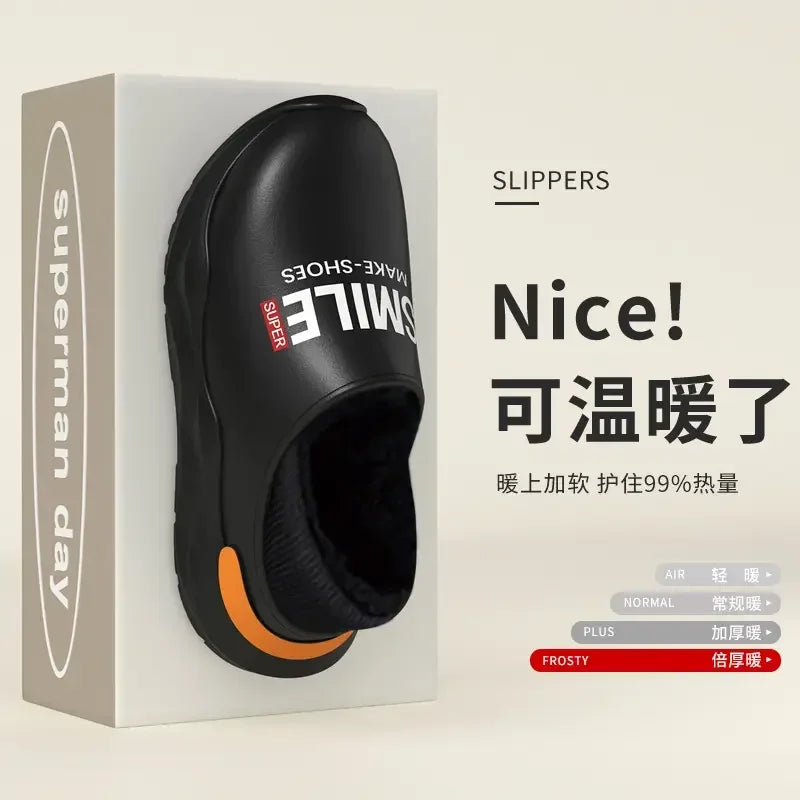 Mens Slippers Winter Warm Shearling Lining Indoor Outdoor Rubber Insole