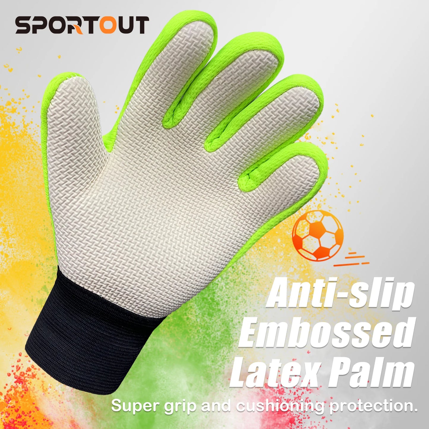 Sportout Kids Goalkeeper Gloves, Soccer Gloves with Double Wrist Protection and Non-Slip Wear Resistant Latex Material