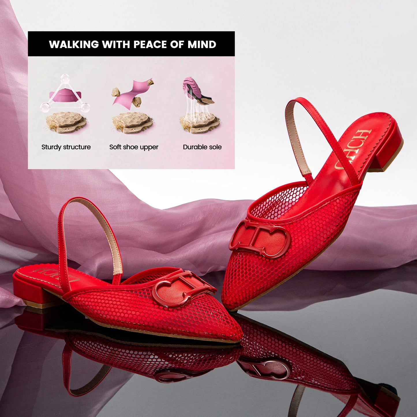 CHCH Women's Flat Shoes 2024 New Mesh Hollow Sandals Black Women's Shoes