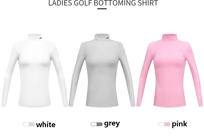 PGM Women Golf Shirt Ladies Fleece Long Sleeve Underwear Girl Keep Warm Slim Bottoming Tops Soft Stand Collar Golf Sportwear